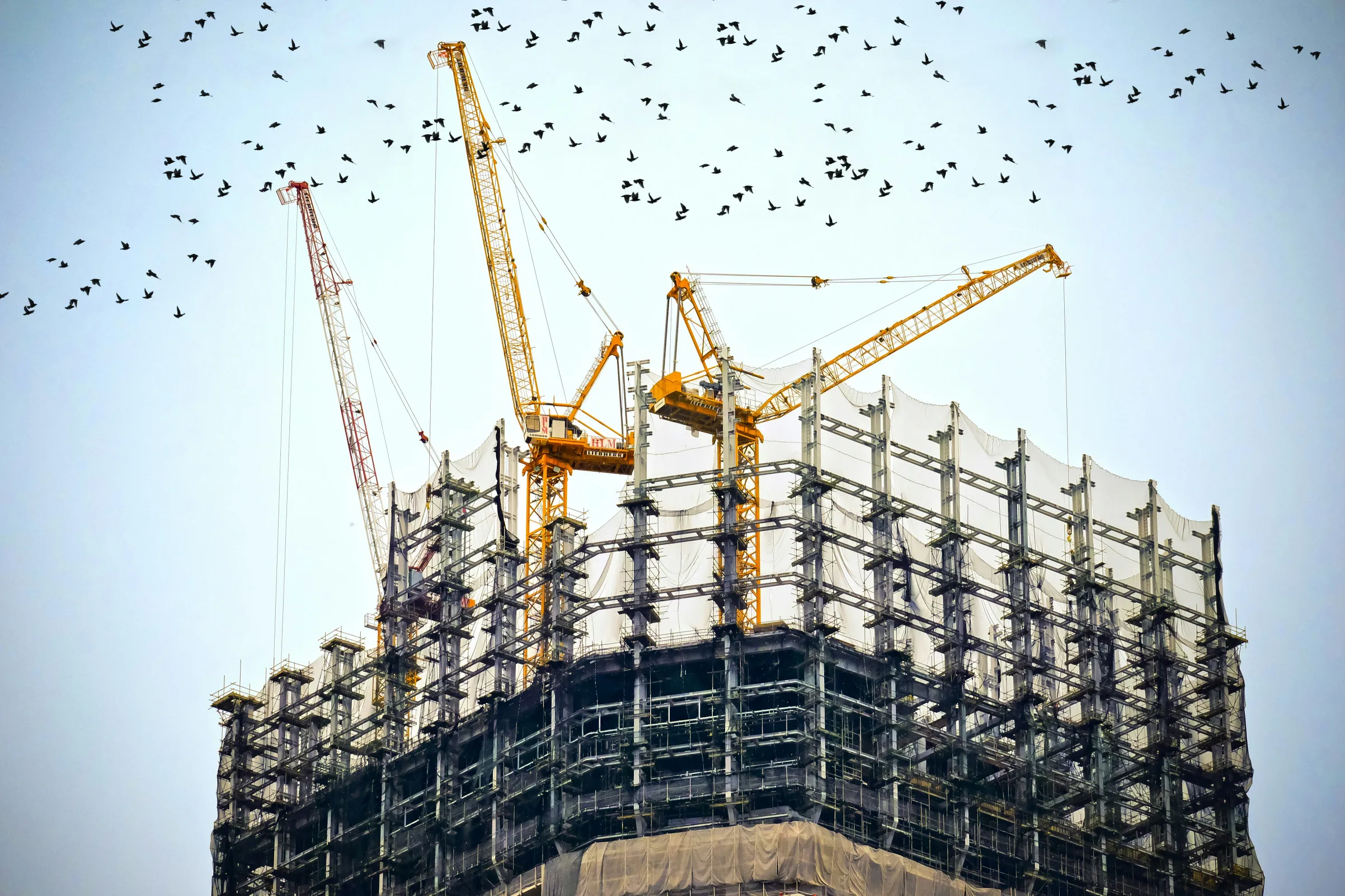 Crane dan struktur baja pada area proyek industri